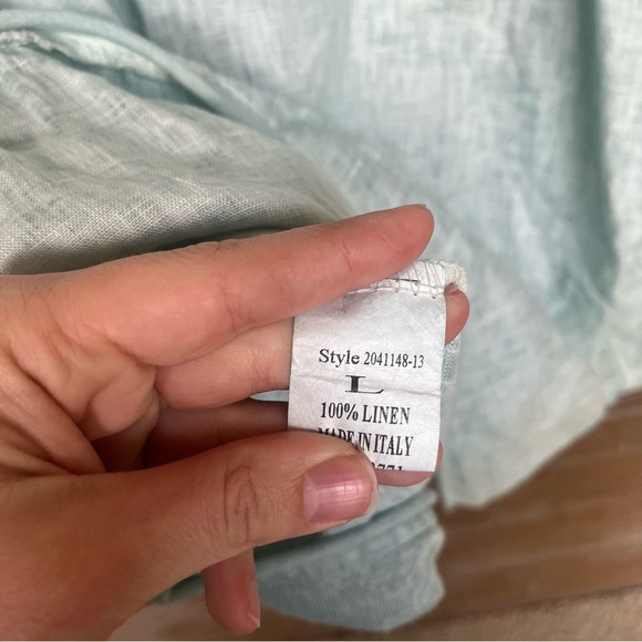 Camille & Co. 100% Linen Top Blue Laggen Look Minimalist Beachy Boho Womens L - Picture 4 of 4